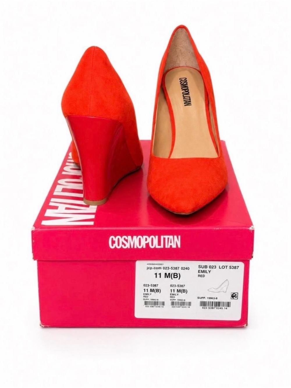 Cosmopolitan Emily Red Suede Wedge Pumps